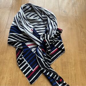 Parisian Inspired Rectangle Fashion Scarf, Women’s Purse Scarf, Blue/White/Red